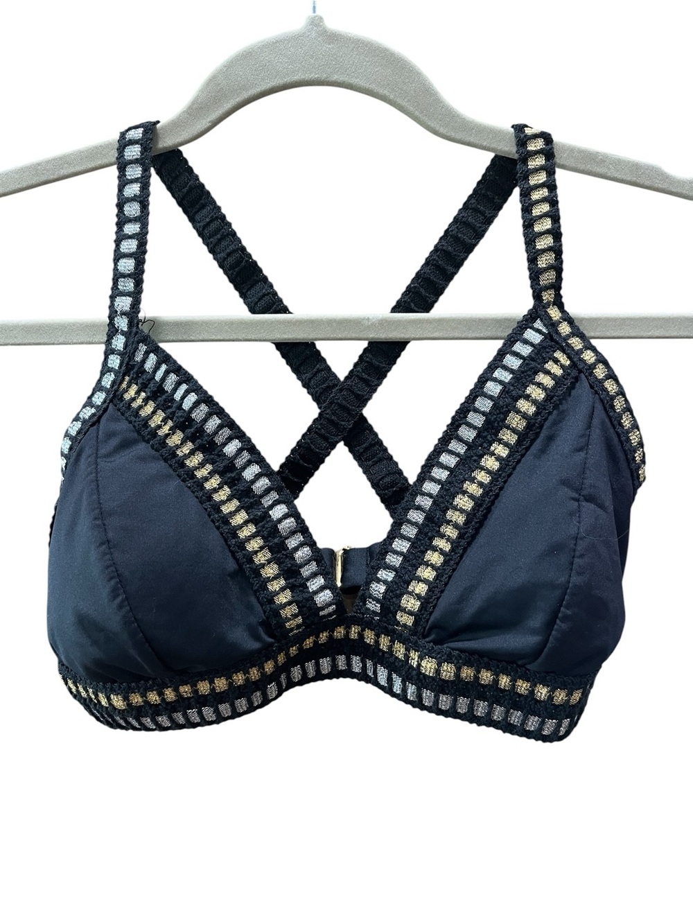 LA BLANCA BLACK METALLIC SILVER AND GOLD PADDED BIKINI TOP-8